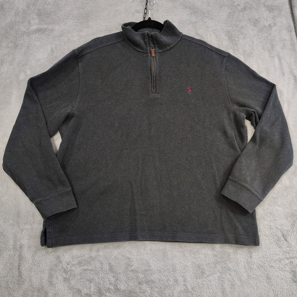Polo‎ Ralph Lauren Quarter Zip Men's XL Pullover Charcoal Burgundy Pony Preppy